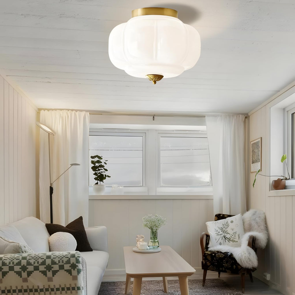 Bofea-Modern Semi Flush Mount Ceiling Light,Brass Gold Ceiling Light with Milk Glass Shade,Farmhouse Kitchen Lighting Fixtures Ceiling, LED Lights for Bedroom Schoolhouse Laundry Room