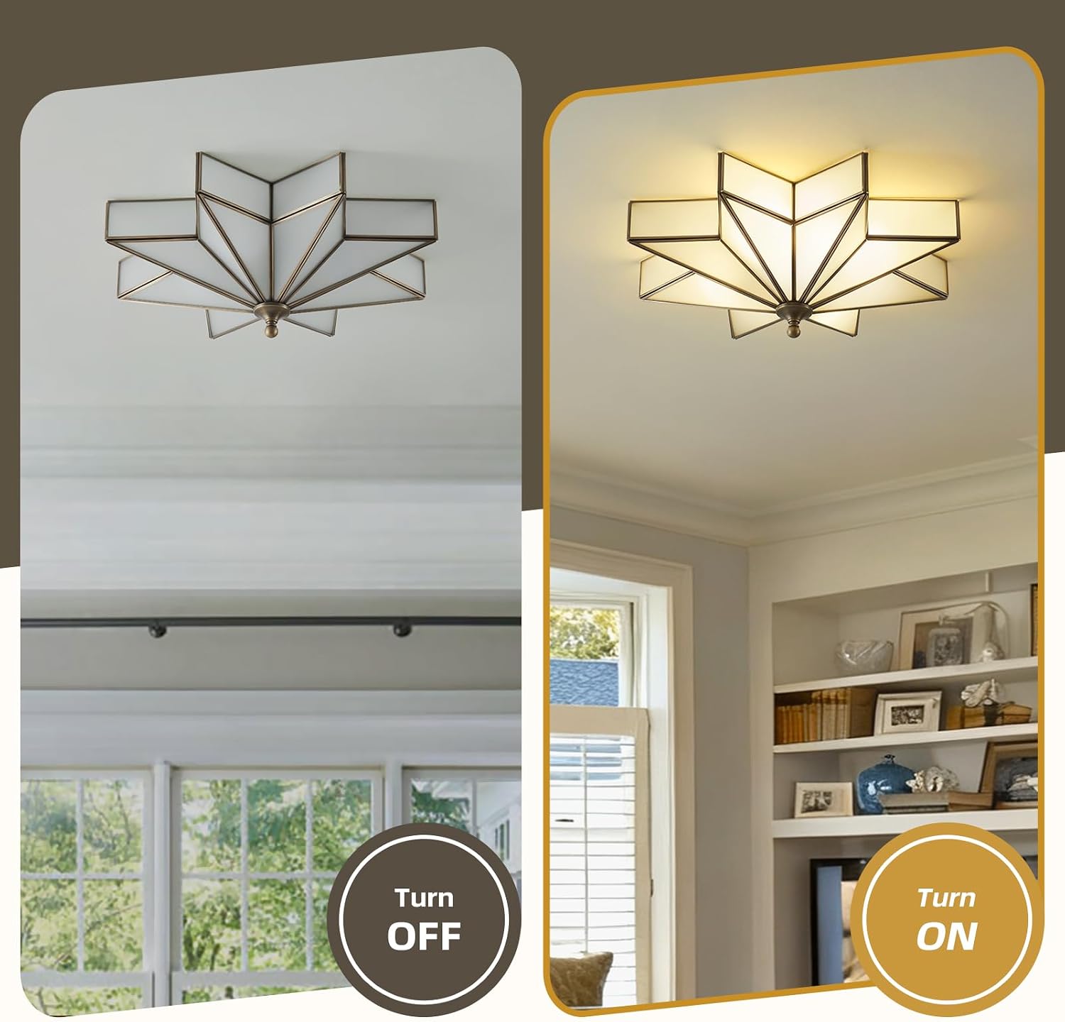 Star Vintage Bronze Ceiling Light - 19.7 Inch Large Milk Glass Antique Flush Mount Fixture - Mid Century Black Art Deco Lighting for Kitchen Hallway Bedroom Bathroom Laundry Entryway Farmhouse Hall