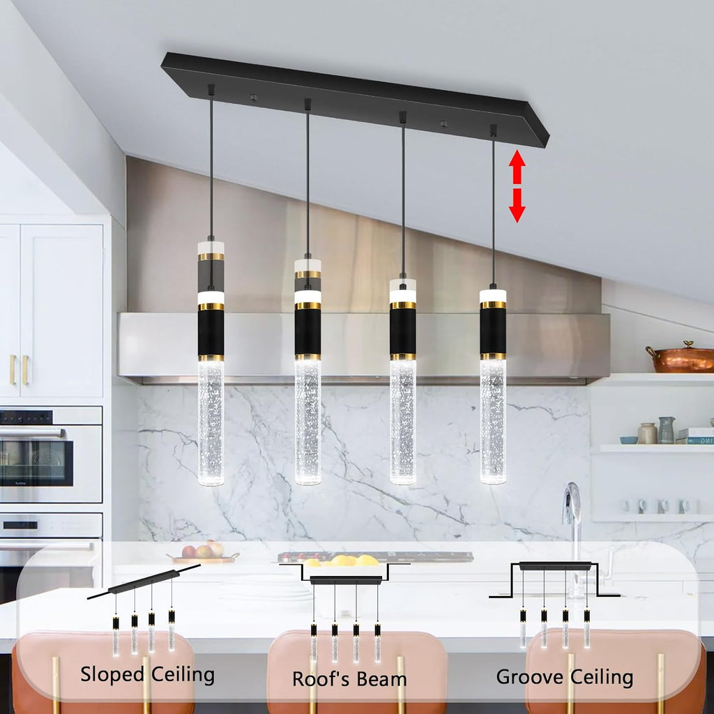 4-Lights Modern Crystal Chandeliers for Kitchen Island LED Dimmable Pendants Lighting Fixture LED Ceiling Light for Dining Room