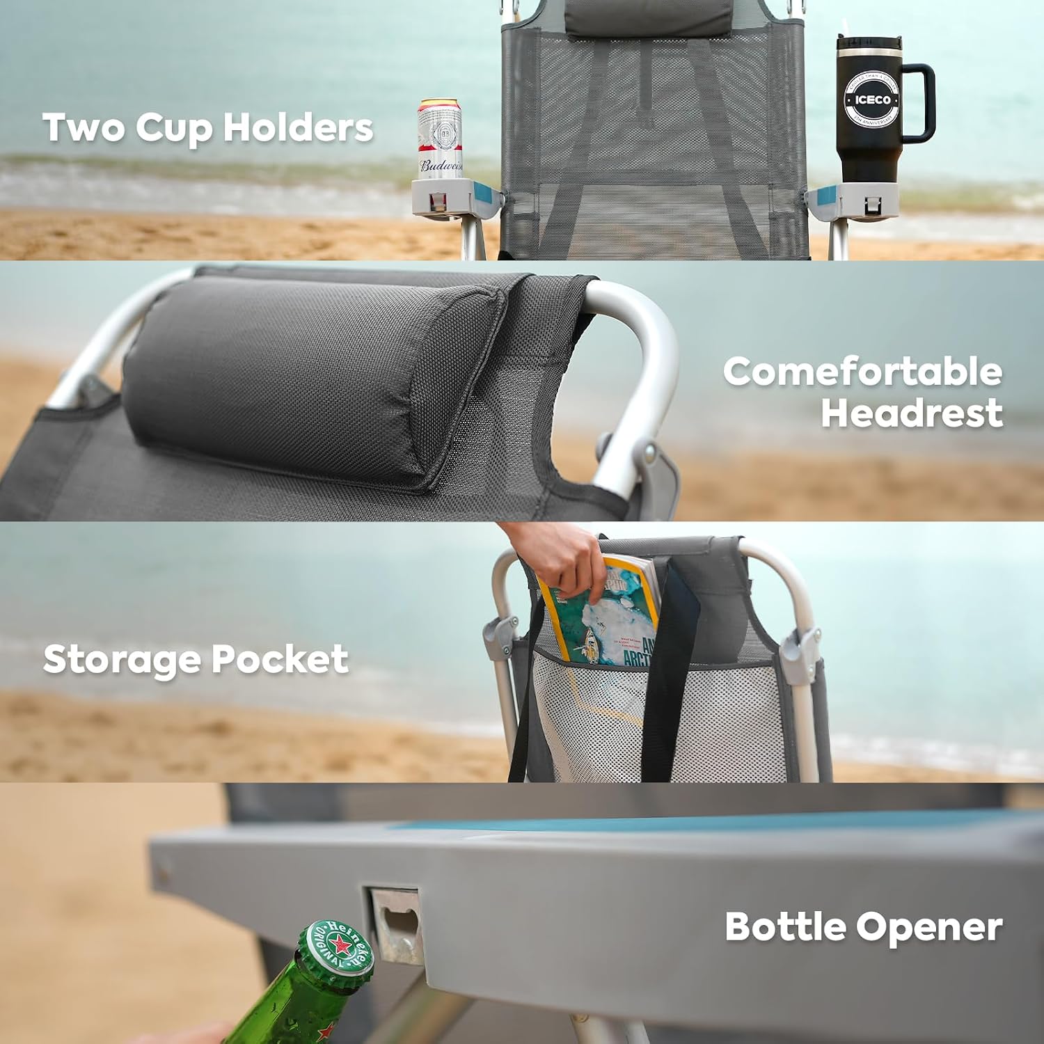 ICECO VL45 ProS Portable Fridge, Multi-directional Lid, 47 Quart 12V Refrigerator Powered by SECOP, Dual USB & DC, AC, 0℉-50℉, Car Freezer for Car, Outdoor, Trip|With BC75 Beach Chair Grey