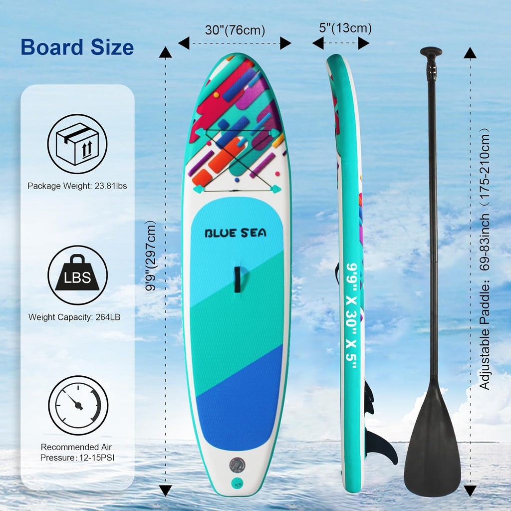 Inflatable Stand up Paddle Board, Extra Wide SUP, with Premium Paddleboard Accessories, Hand Pump, Backpack, Adult & Youth, for Yoga Fishing Paddling