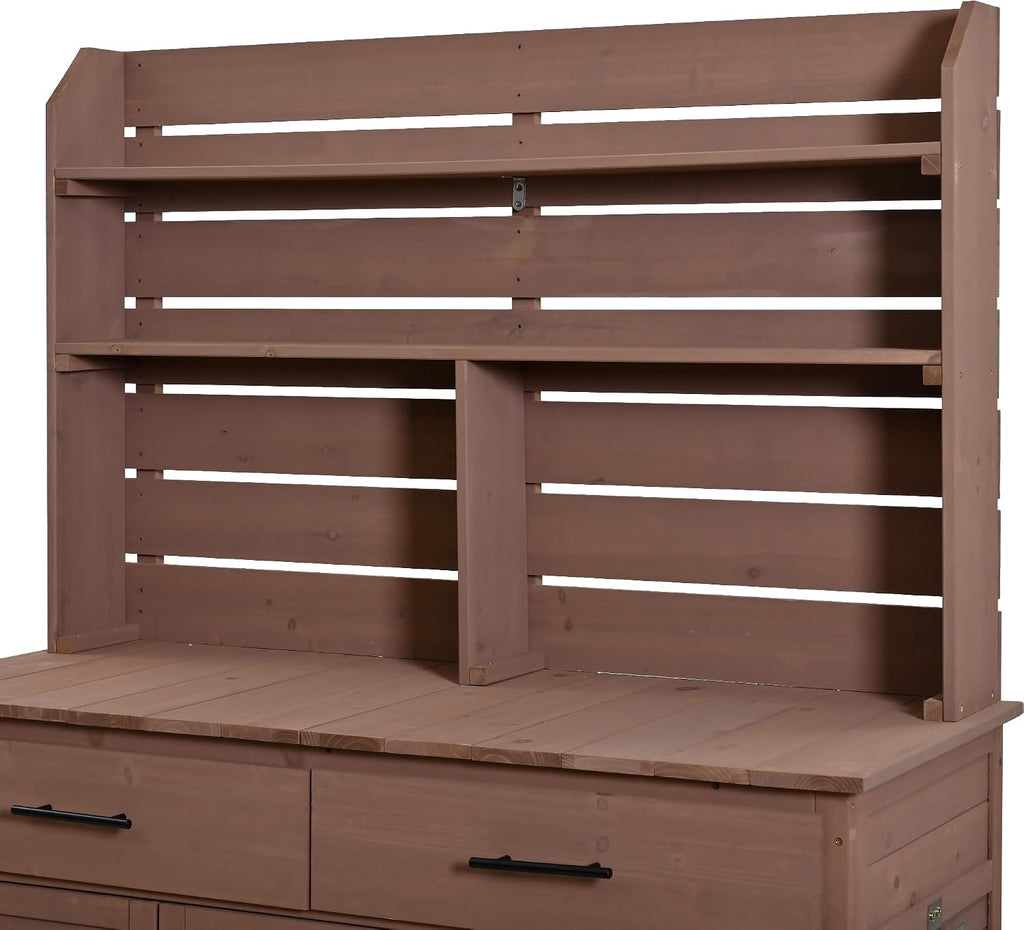 Multifunctional 3-in-1 Potting Bench Workstation with Storage & Wheels | Sturdy Fir Wood | Outdoor Garden, Patio, BBQ Prep Station (Brown-W)