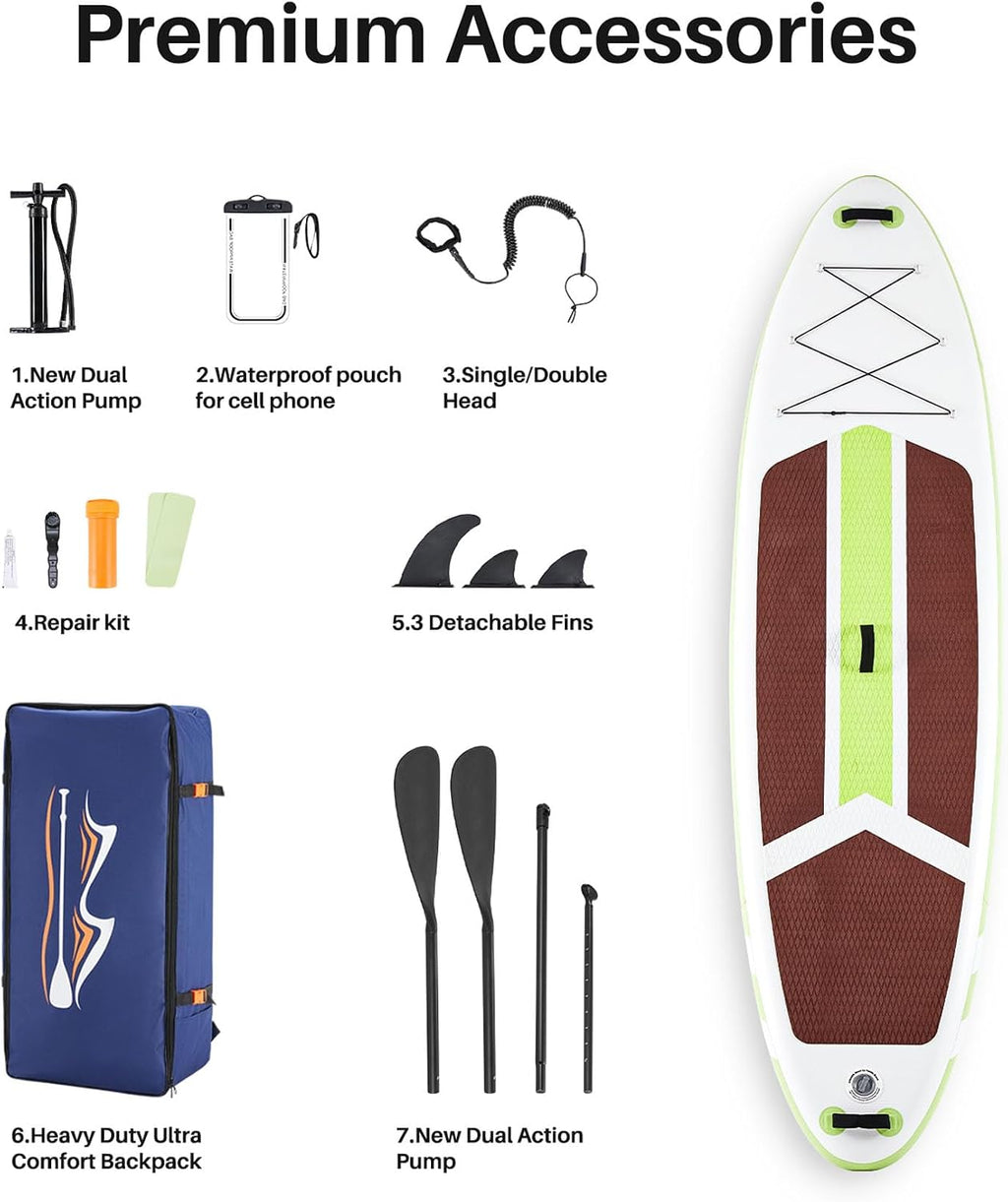 10'6x33'' Extra Wide Inflatable Paddle Board, 400lb Capacity Stand Up Paddle Board for Adults, Stable Inflatable Sup Yoga Board, All Skill Levels, 2Pcs Paddle & Carry Bag, 1 Repair Kit