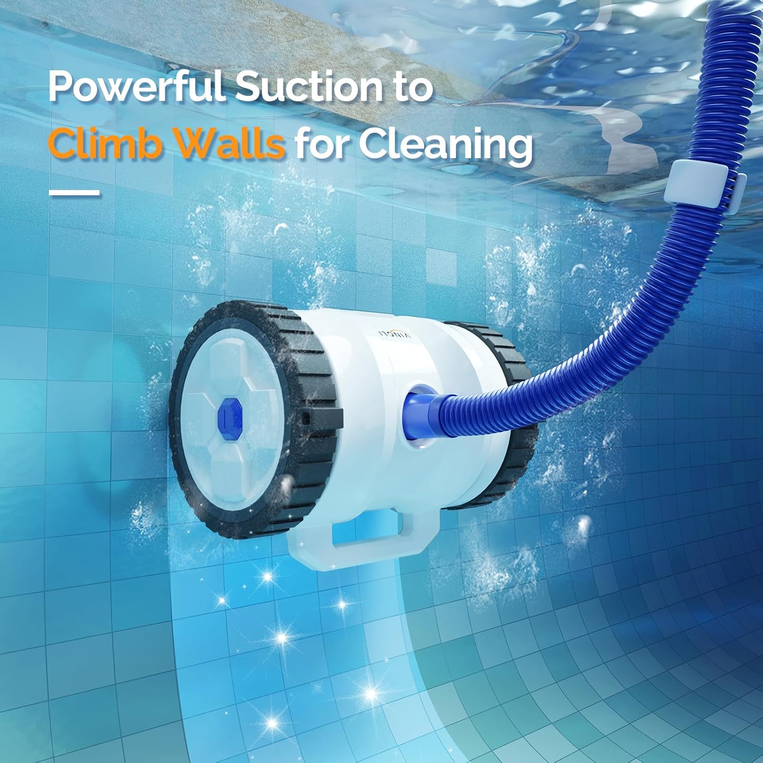 VINGLI Pro Auto Pool Cleaner – Advanced Suction Vacuum for Inground/Above Ground Pools – 40FT Hose, Quiet & Efficient Cleaning – Navy Blue & White
