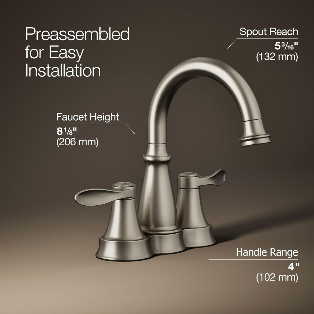KOHLER K-27378-4-BN Bellera® Centerset Bathroom Sink Faucet, 1.2 GPM, Ceramic Disc Valves, Traditional Design, Vibrant Brushed Nickel