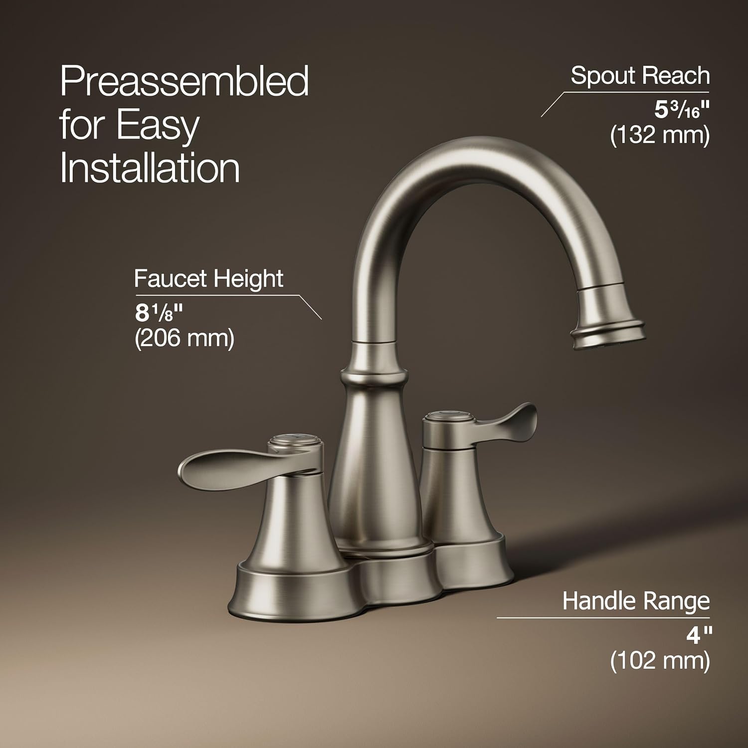 KOHLER K-27378-4-BN Bellera® Centerset Bathroom Sink Faucet, 1.2 GPM, Ceramic Disc Valves, Traditional Design, Vibrant Brushed Nickel
