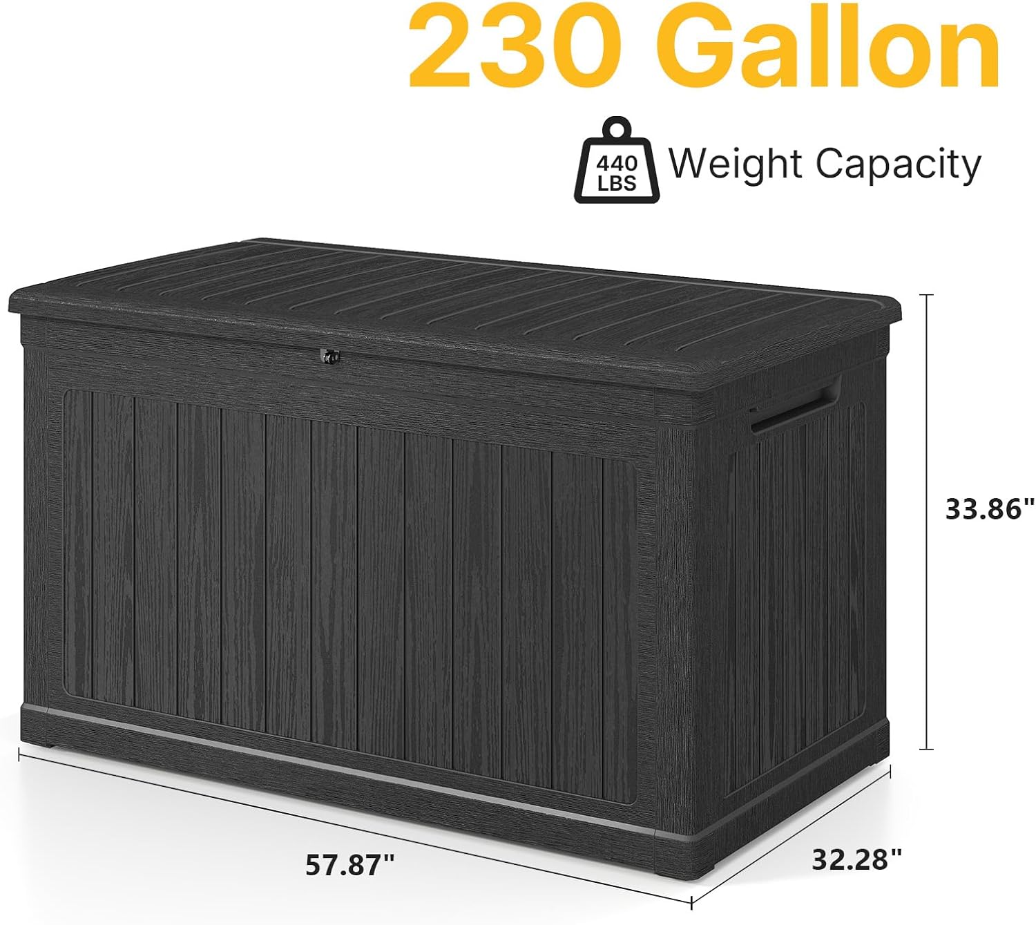 Skepphlay 230 Gallon Deck Box, Outdoor Storage Box Waterproof and UV Resistant, Patio Storage Box Lockable Large, 440 lbs Load Capacity for Garden, Patio, Pool (Black)