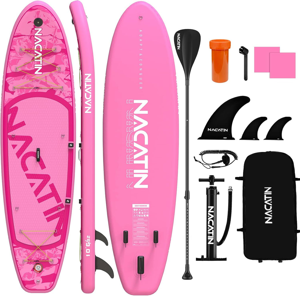 NACATIN Inflatable Stand Up Paddle Board,10'6'Upgrade Version Blow Up Paddle Boards for Adults with Premium SUP Accessories& Backpack,Adjustable Paddle,Camera Mount,Hand Pump, for Lake, River, Yoga