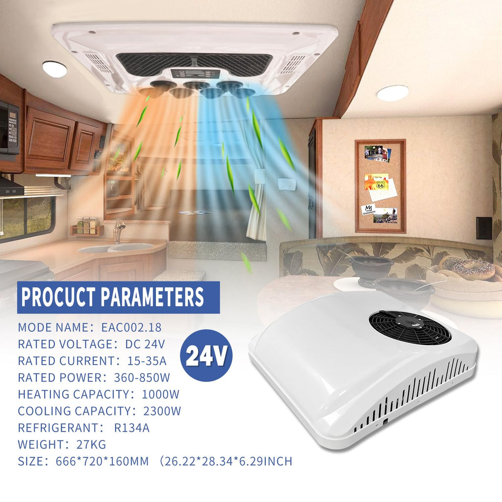 24V dc Truck Camper Van Air Conditioner 9000BTU Universal 24 Volt Electric RV Automotive Split Air Conditioning ac Unit for semi trucks RV Motorhome Crane Tractor (White - rv ac)