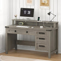 YOMILUVE Farmhouse Computer Desk with Drawers, 47' Small Computer Desk with Power Outlets, Home Office Desk with Monitor Stand & 4 Drawers, Writing Study Table, Grey
