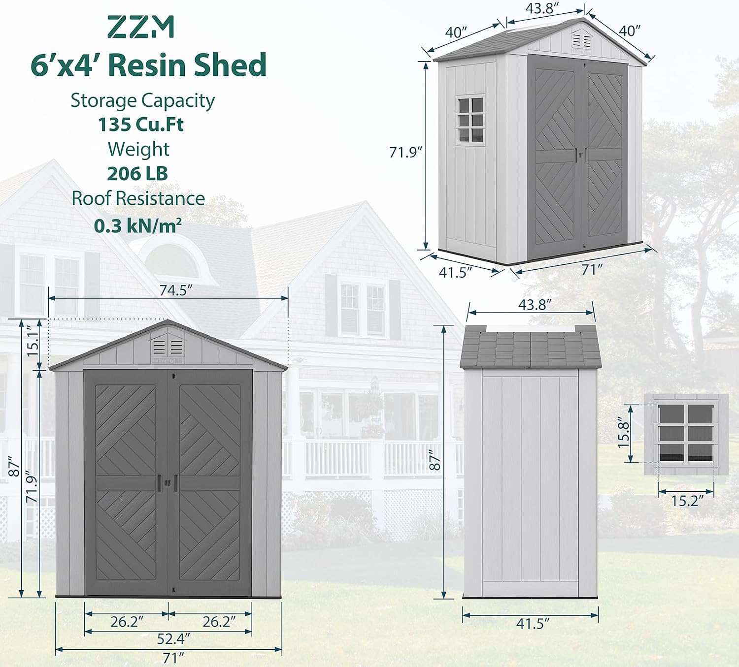 ZZM Outdoor Storage Shed 6x4 Ft, All-Weather Resistant Resin Garden Sheds & Outdoor Storage Clearance with Floor and Windows, Double-Layer Plastic Tool Shed for Backyard, Patio & Lawn (Gray)