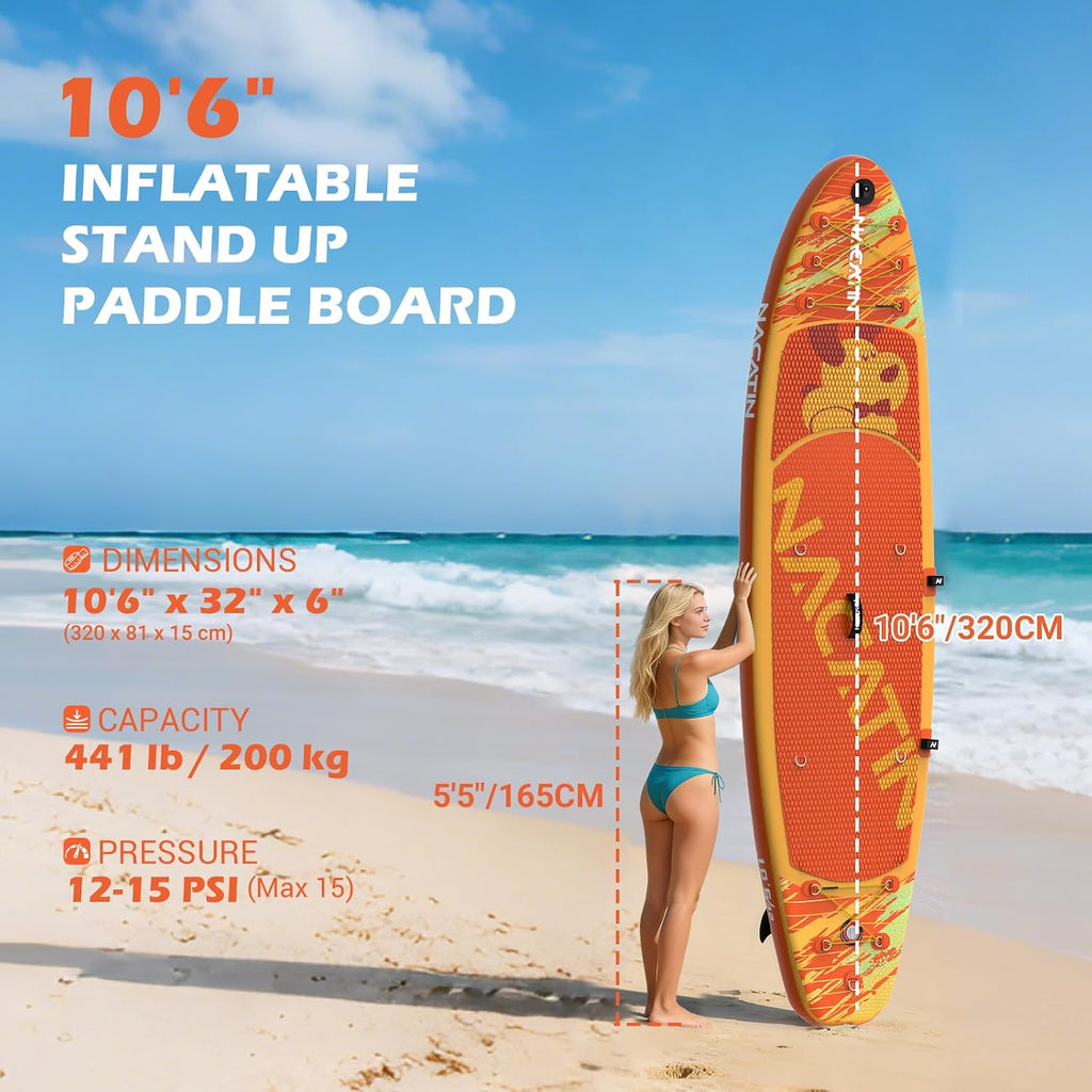 NACATIN Inflatable Stand Up Paddle Board,10'6'Upgrade Version Blow Up Paddle Boards for Adults with Premium SUP Accessories& Backpack,Adjustable Paddle,Camera Mount,Hand Pump, for Lake, River, Yoga