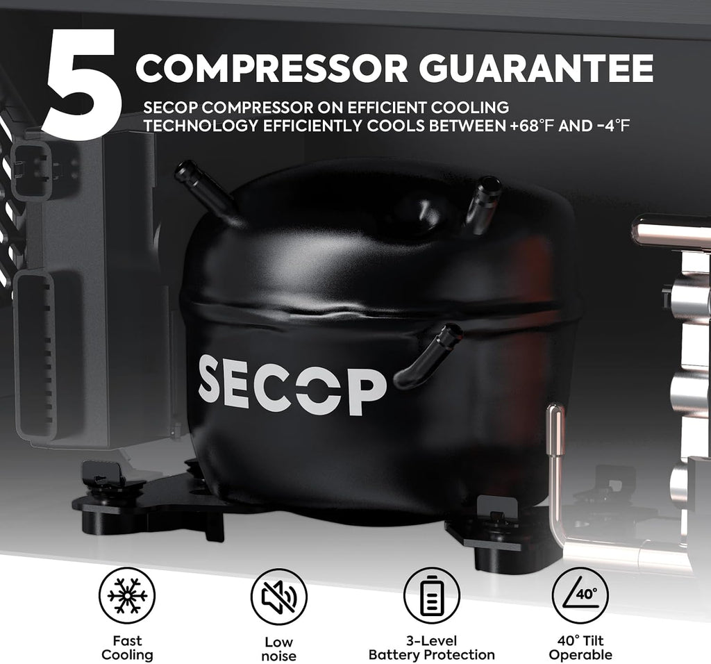 ICECO APL55 58Qt 12V Refrigerator, Dual Zone Fridge Freezer with SECOP Compressor, -4℉~68℉, APP Control Portable Freezer with AC/DC, 12v Fridge, Car Refrigerator For Outdoor |Silver+DC Cord