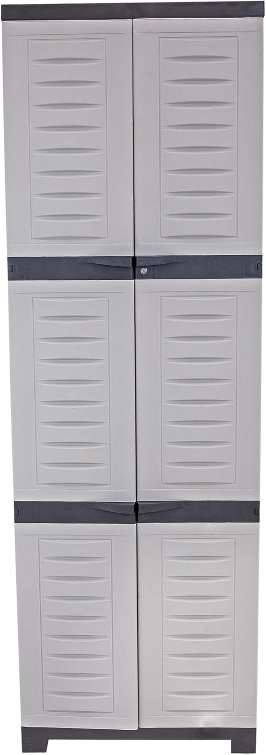 Sunnydaze 72' H Resin Garage Storage Cabinet - Garage Cabinet with Lockable Doors and Adjustable Shelves - Freestanding Utility Storage for Laundry Room, Office, Basement - Gray