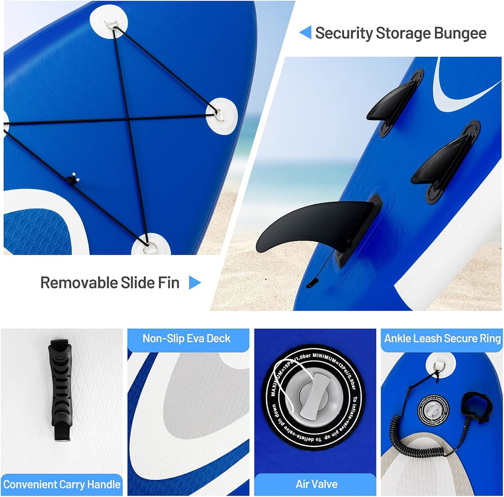 GYMAX Inflatable Stand Up Paddle Board, 6' SUP with Premium Complete Accessories, Backpack, Pump, Leash, Paddle & Removable Fins, Portable Stand Up Boat for All Skill Level