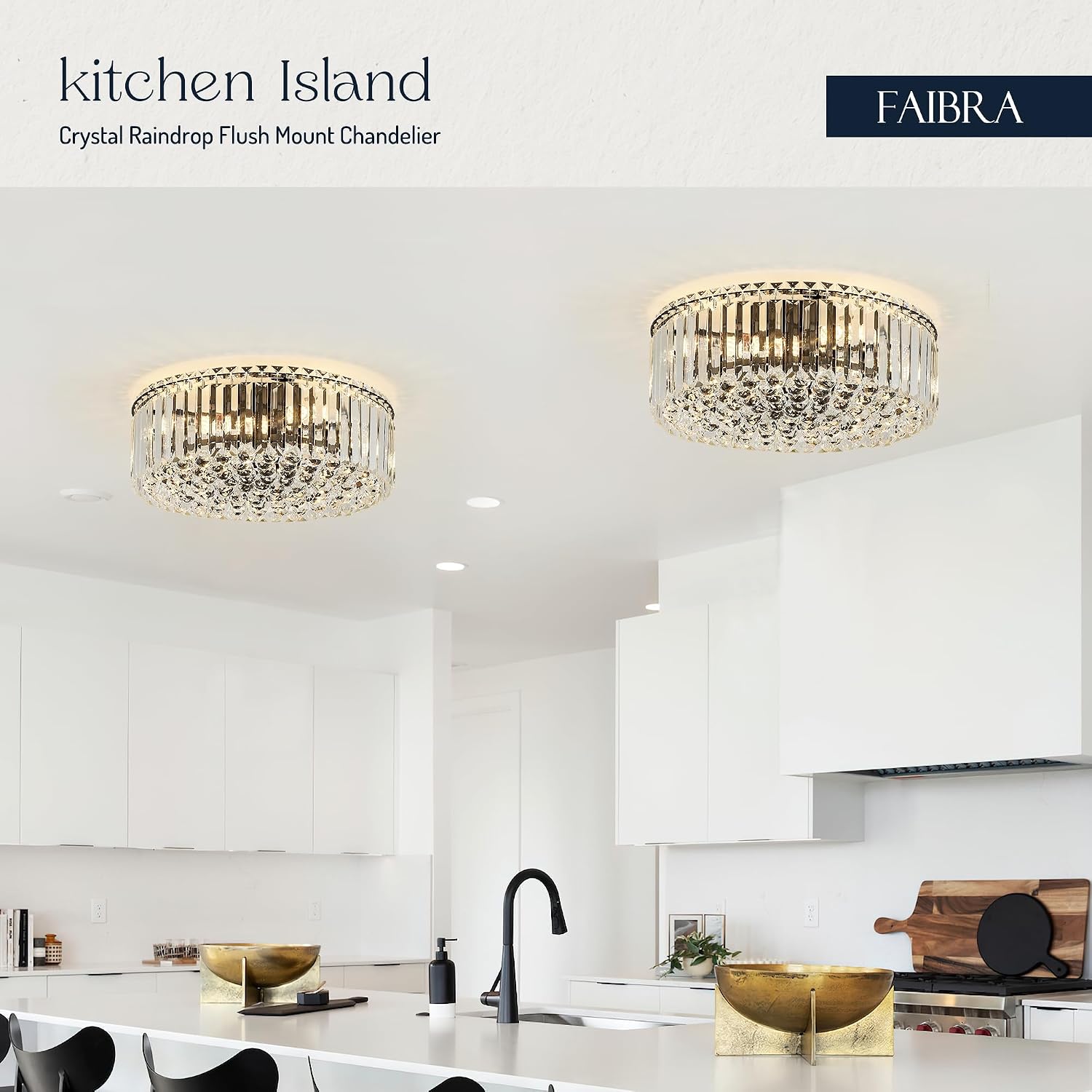 17.3' Black K9 Crystal Raindrop Flush Mount Ceiling Light, Modern Chandelier, Round Luxury Light Fixture for Dining Room, Bedroom, Hallway, Kitchen Island & Living Room