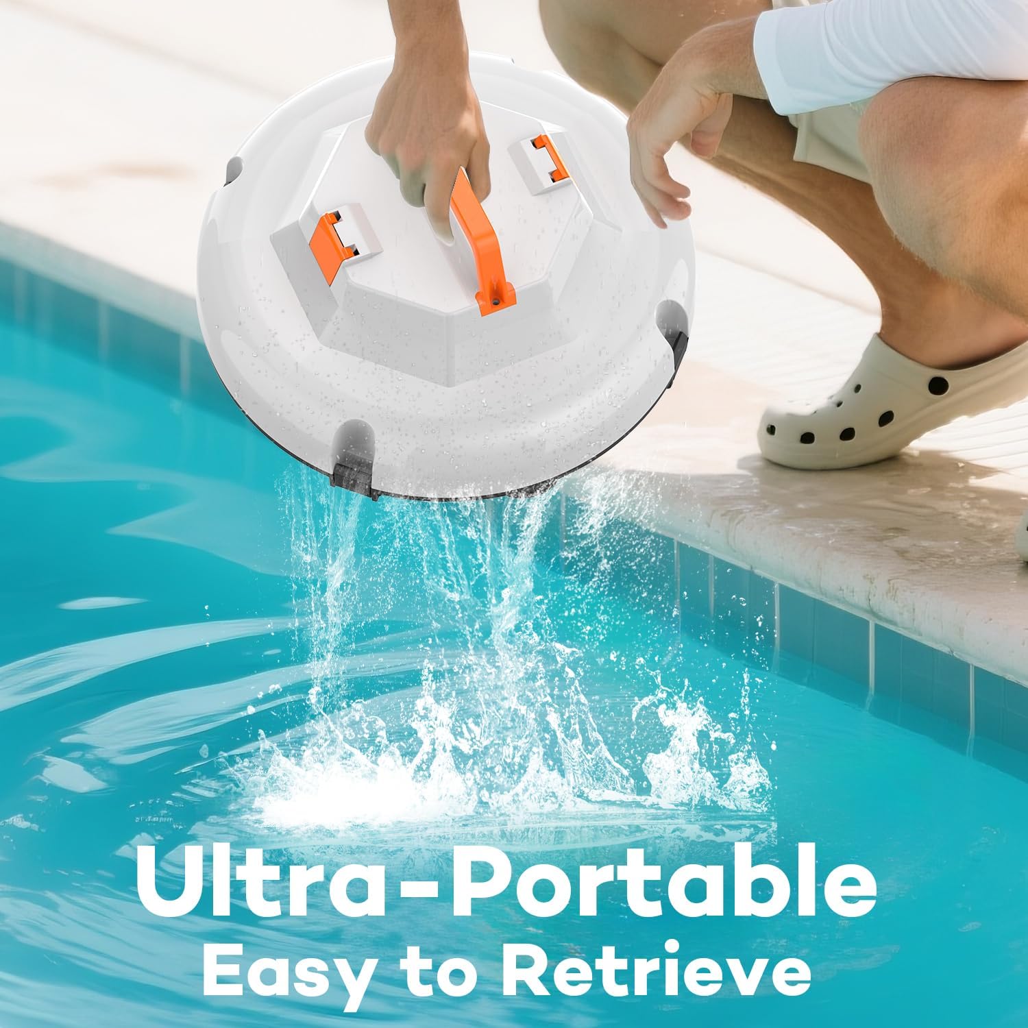 Robot Pool Vacuum for Above Ground Pool, Cordless Robotic Pool Cleaner Dual Motors, 130 Mins Runtime, Auto-Dock, Automatic Pool Vacuum Cleaner (White Orange)