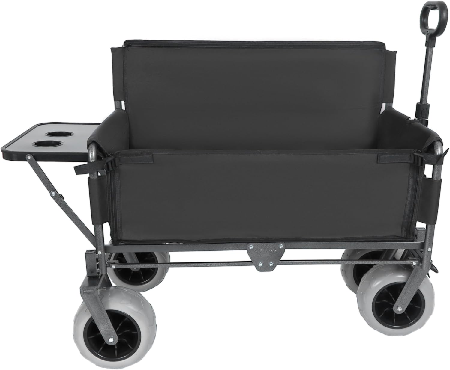 3-in-1 Folding Wagon with Bench Seat – 500lbs Capacity,Reinforced Carbon Steel Frame, 180L Cargo Space– Perfect for Camping, Beach, Outdoor Events & Heavy-Duty Hauling (Black + Cup Holder)
