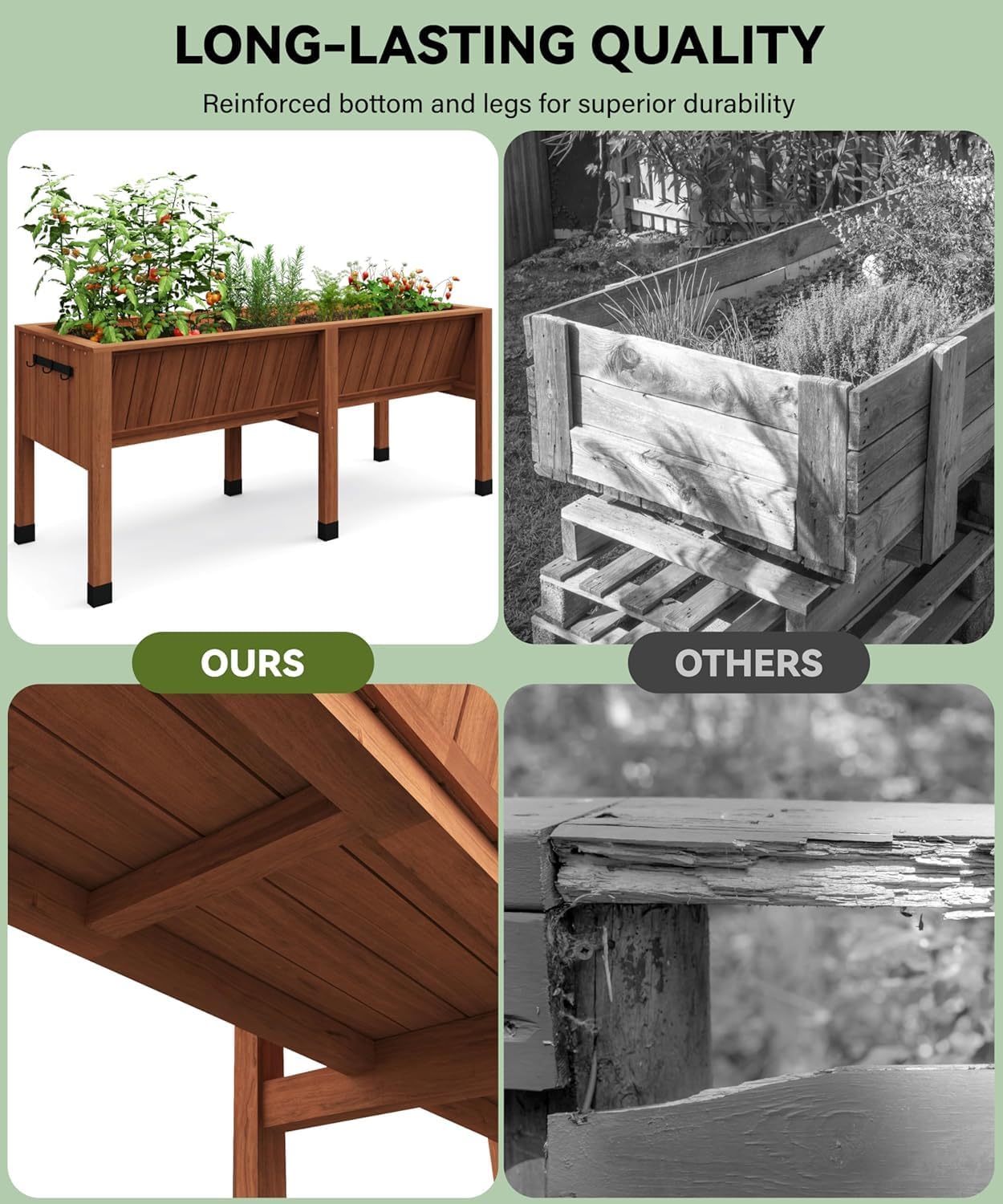 Garvee 6x2x2.5 ft Large Raised Garden Bed (72x26x30 in) - Elevated Wood Planter Box with Storage Hooks & Locking Wheels - 13.7 in Deep Outdoor Grow Box for Vegetables/Herbs w/Non-Woven Liner