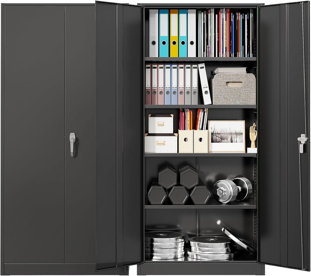 Bonusall 72' Storage Cabinet,Heavy-Duty Steel Cabinet with 2 Locking Doors & 4 Adjustable Shelves for Home