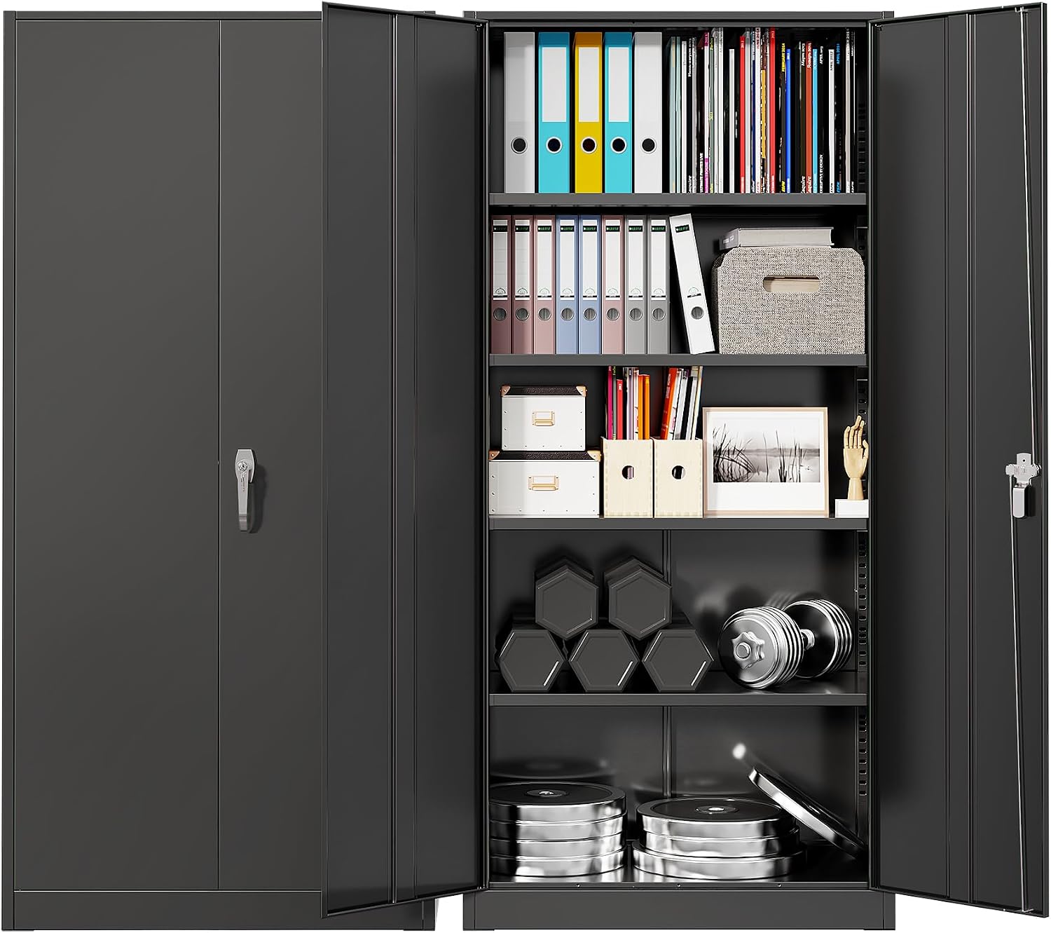 Bonusall 72' Storage Cabinet,Heavy-Duty Steel Cabinet with 2 Locking Doors & 4 Adjustable Shelves for Home