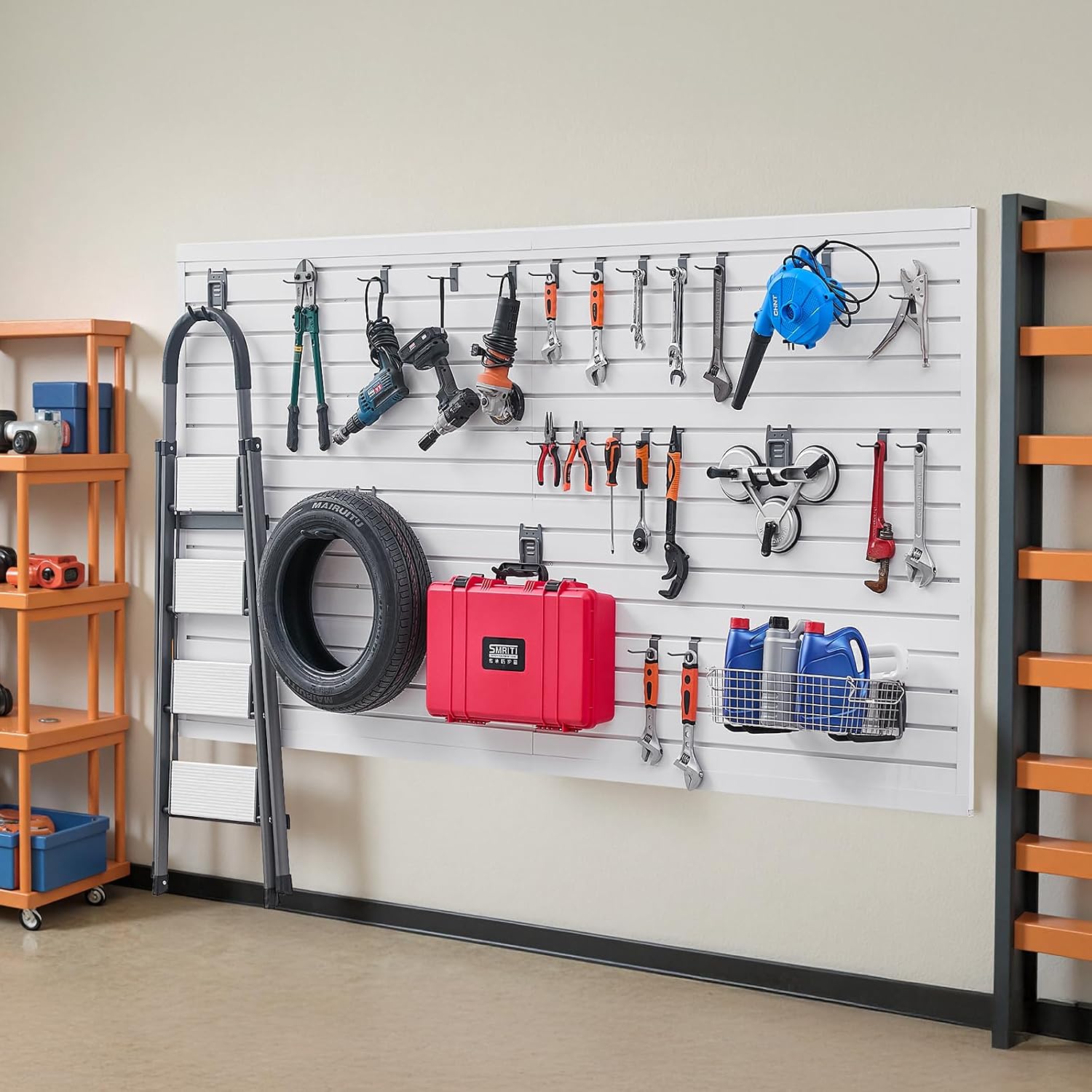 VEVOR Slat Wall Paneling, 8 x 4 ft, PVC Garage Slatwall with Accessories, White Slat Wall Easy-to-Install Adjustable Slatwall Panel with Coupling Structure & DIY Cutting, Fits for Storage & Display