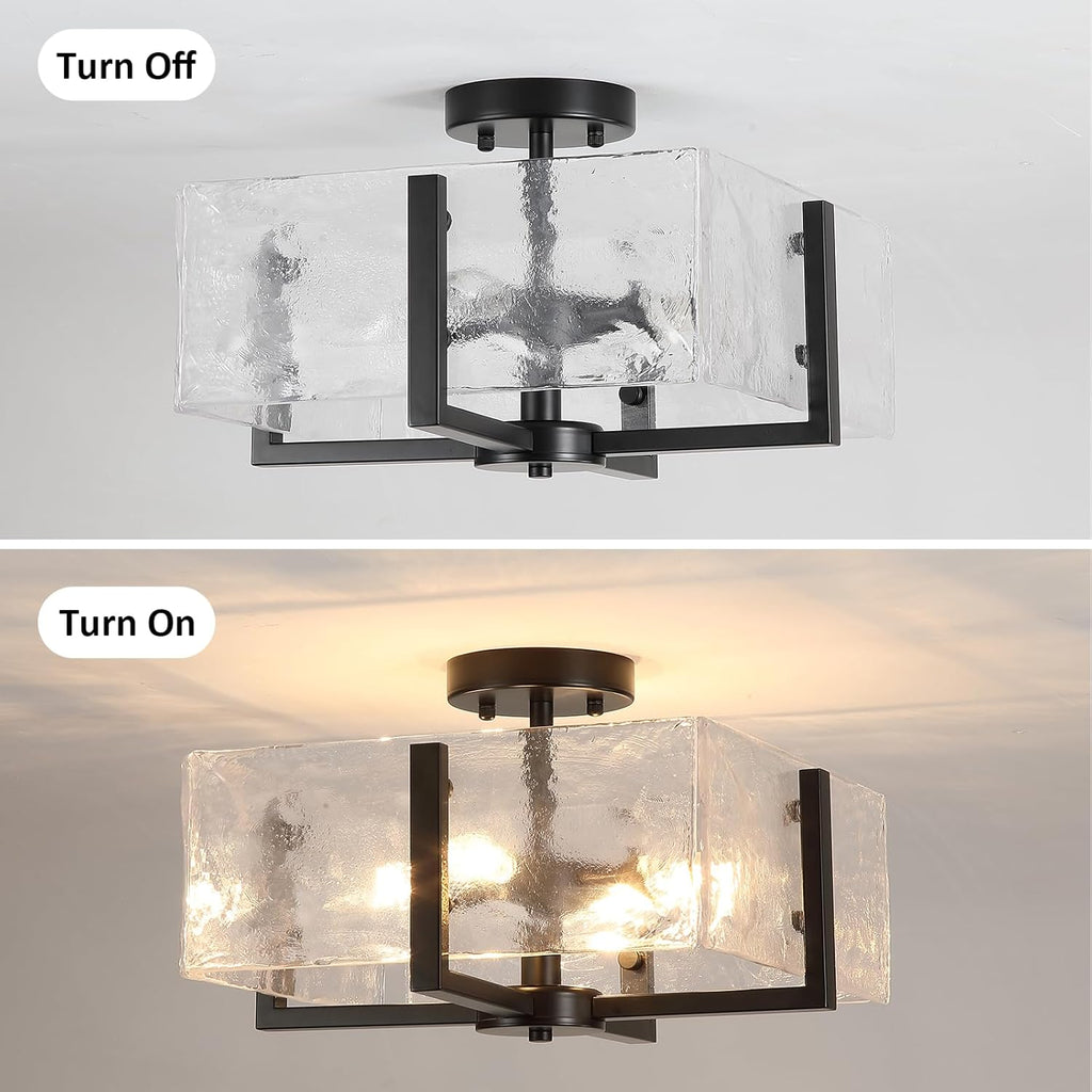 Black Semi Flush Mount Ceiling Light 4-Light Glass Light Fixtures Ceiling Mount,14.96' Modern Farmhouse Light Fixture for Foyer, Hallway, Entryway, Dining Room, Kitchen, Bedroom, Porch