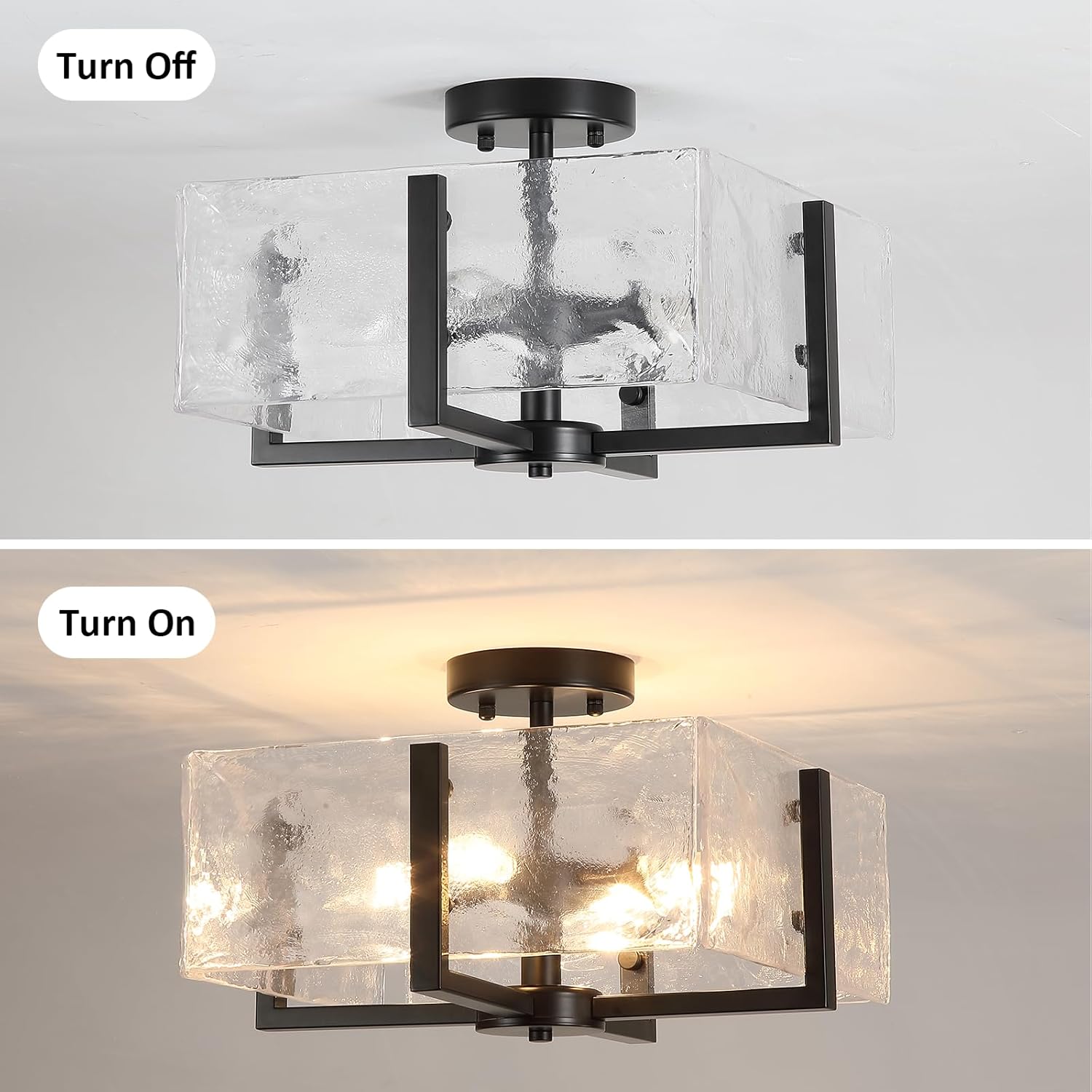 Black Semi Flush Mount Ceiling Light 4-Light Glass Light Fixtures Ceiling Mount,14.96' Modern Farmhouse Light Fixture for Foyer, Hallway, Entryway, Dining Room, Kitchen, Bedroom, Porch