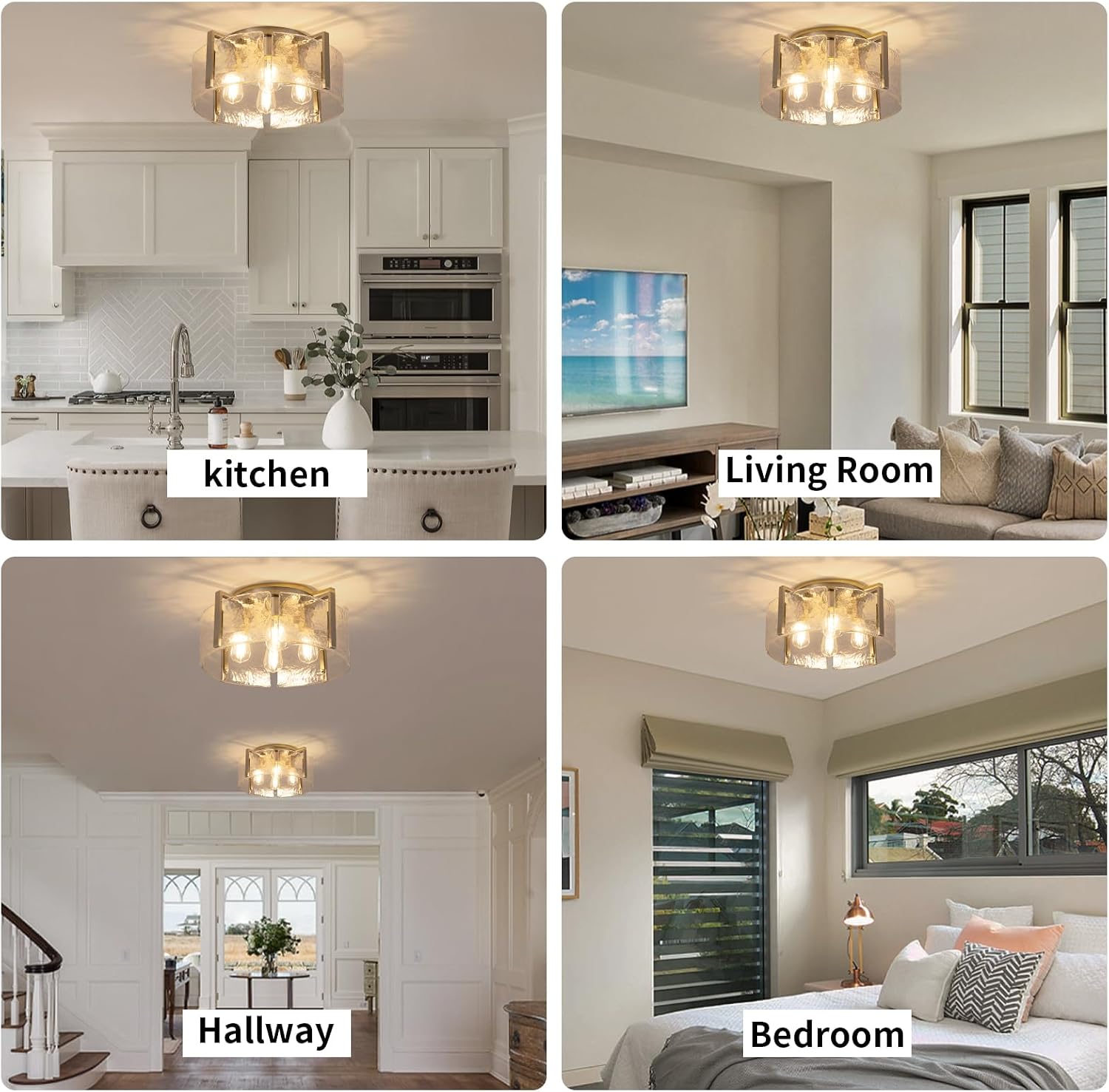 Nickel Semi Flush Mount Ceiling Light Fixture, 17.7-Inch Glass Drum Flush Mount Light Modern Foyer Lighting Fixtures Farmhouse Kitchen Lights for Entryway Hallway Bathroom Laundry Room Bedroom