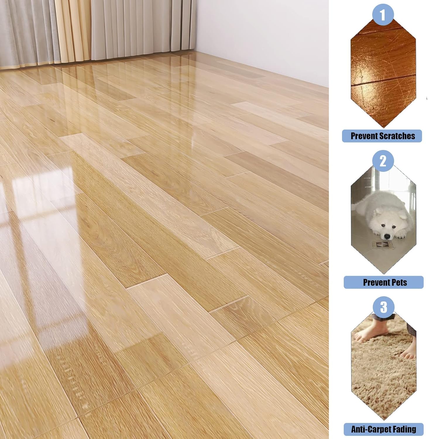 Vinyl Clear Desk Chair Mat for Carpet, Wood/Tile Floor Protector, Kitchen Countertop Mat Tabletop Cover Furniture/Cabinet/Shelf Top Protection Pad, Runner Rug Non-Slip (Color : Clear, Size : 3x6ft