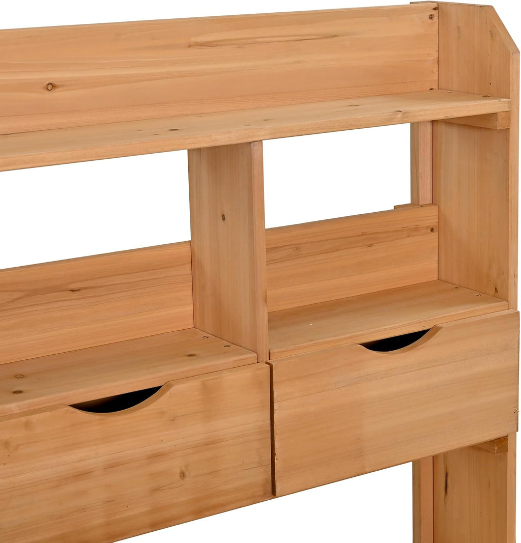 Farmhouse Patio Potting Bench, 44.6''x19.5'' Large Freestanding Garden Workstation with 6 Drawers and Side Hook, Outdoor Kitchen Island (Natural Wood-2)