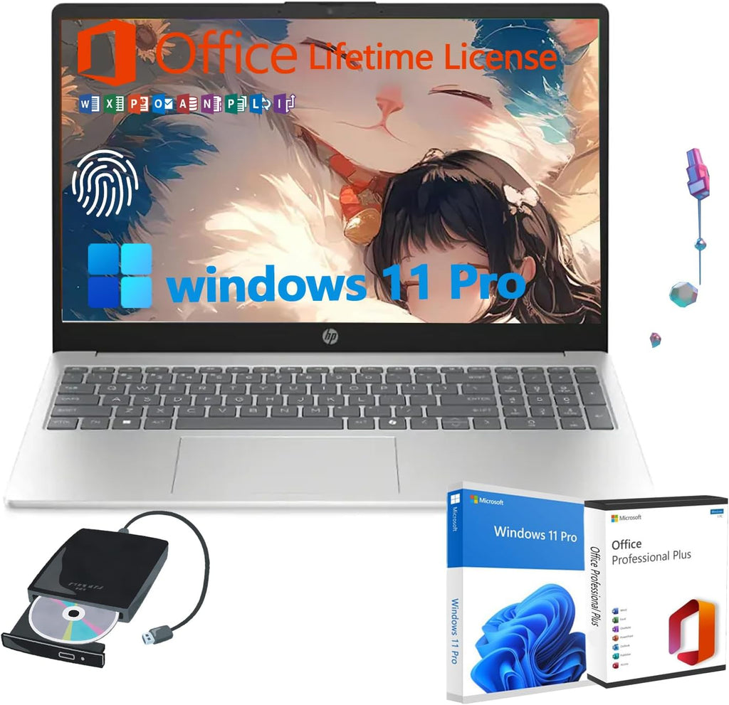 HP Touchscreen Laptop 2025 Flagship 15.6' HD, w/Office Lifetime, 6-Core Intel i3 1315U Processor(Beat i3-1115G4), External DVD Drive, Wi-Fi, Win 11 Pro(16 GB RAM, 512 GB Storage)