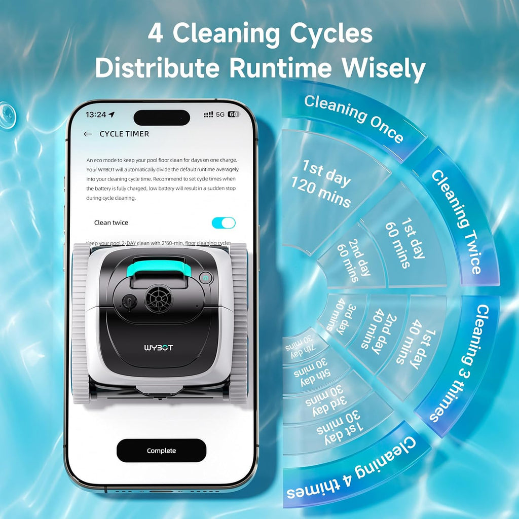 WYBOT C1 Cordless Robot Vacuum for Inground Pools, Smart Pool Cleaner for Above Ground Pool up to 1,614 Sq.ft, 4-in-1 Wall & Waterline Cleaning, 150 Mins Runtime - Grey with White