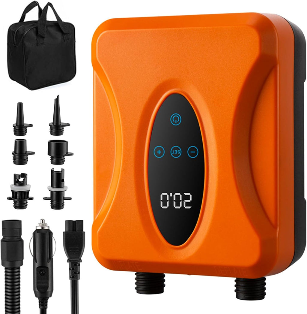 FLEXMAN 20PSI 12V Paddle Board Pump Electric Portable, Rechargeable Touchscreen Control with LED Light Inflator and Deflator for Paddle Board