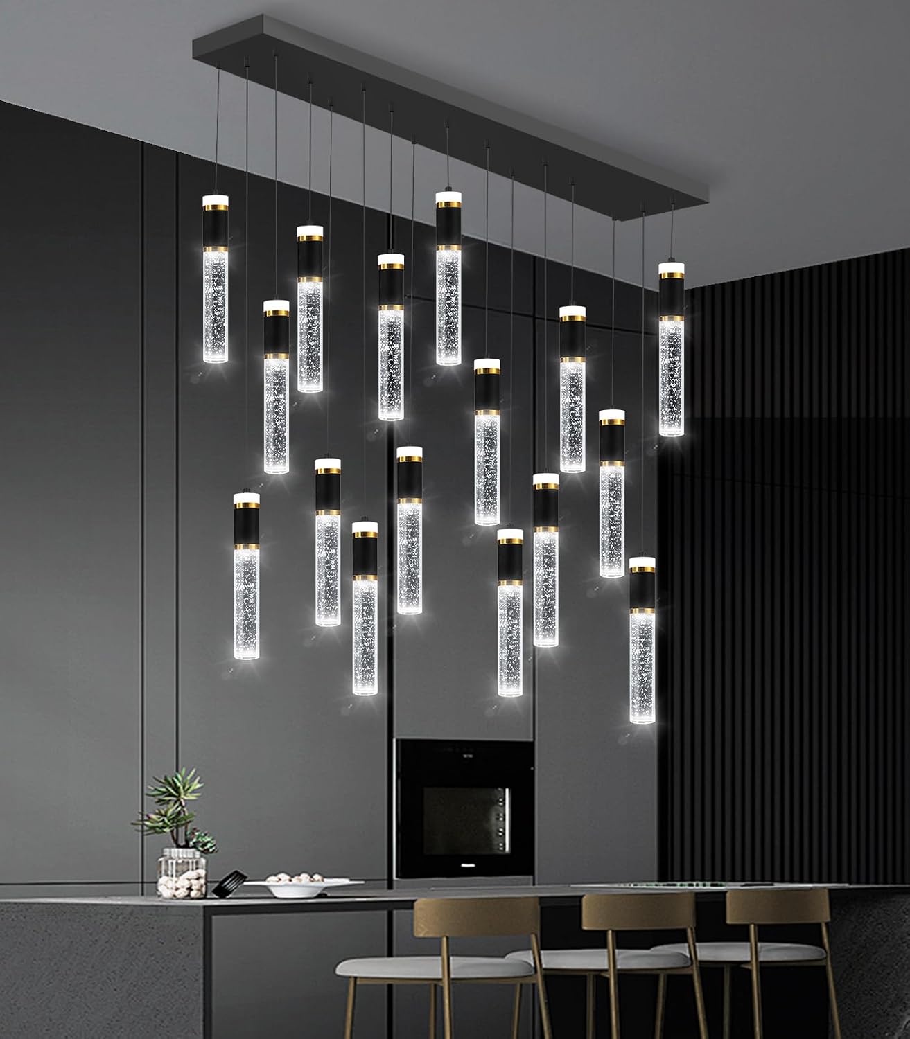 16-Lights Modern Cystal for Kitchen Island LED Dimmable Pendant Lighting Fixture Crystal Chandelier Light Fixtures for Dining Room
