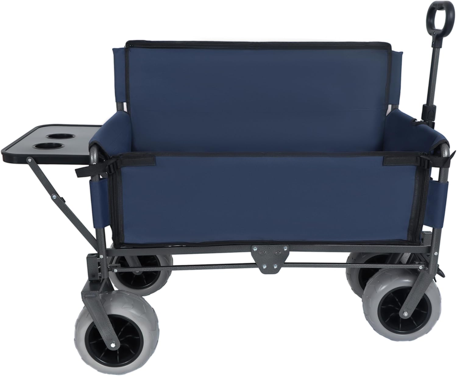 3-in-1 Folding Wagon with Bench Seat – 500lbs Capacity,Reinforced Carbon Steel Frame, 180L Cargo Space– Perfect for Camping, Beach, Outdoor Events & Heavy-Duty Hauling (Blue + Cup Holder)