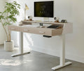 FEZIBO Electric Standing Desk with Drawers, 55x26 Inch Standing Desk Adjustable Height, Stand Up Desk with Monitor Shelf, Sit Stand Home Office Desk, Light Walnut