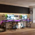 79 Inch u Shaped Desk with Power Outlets, LED Strip & Monitor Stand, Large Corner Computer Desk with Monitor Stand & with Storage Shelves for Home Office