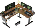 WALKINGDESK 63 Inches Height Adjustable L Shaped Standing Desk with 3 Drawers and Monitor Shelf, Electric Sit to Stand Home Office Comupter Table, Ergonomic Corner Gaming Desk, Black Walnut