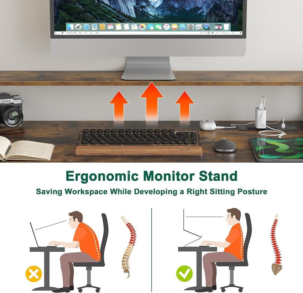 L Shaped Desk with Drawers, 66' Home Office Desk with Power Outlet and Led Strip, Computer Desk with Storage Shelves & Monitor Stand, Large Corner Desk Gaming Desk, Rustic Brown