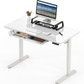 SHW 48x24 Glass Electric Height Adjustable Standing Desk – Motorized Sit Stand Desk with Monitor Riser, Pull-Out Drawer, Memory Presets, White