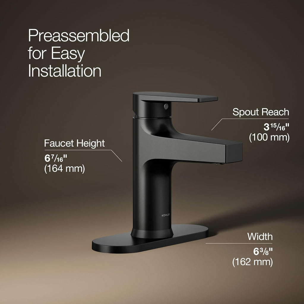 Kohler 74021-4-BL Taut® Single-Handle Bathroom Sink Faucet, 1.2 gpm, Matte Black