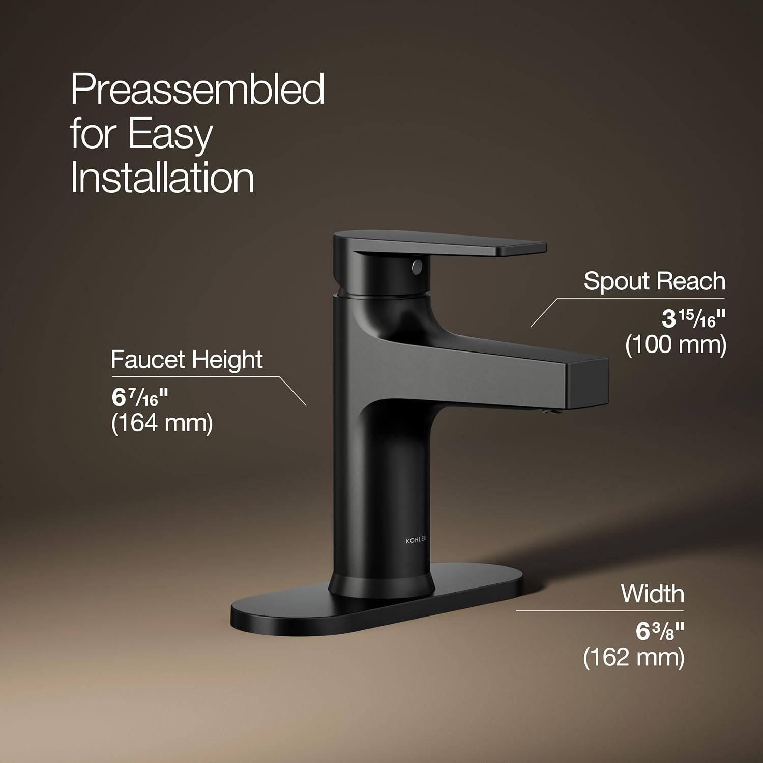 Kohler 74021-4-BL Taut® Single-Handle Bathroom Sink Faucet, 1.2 gpm, Matte Black