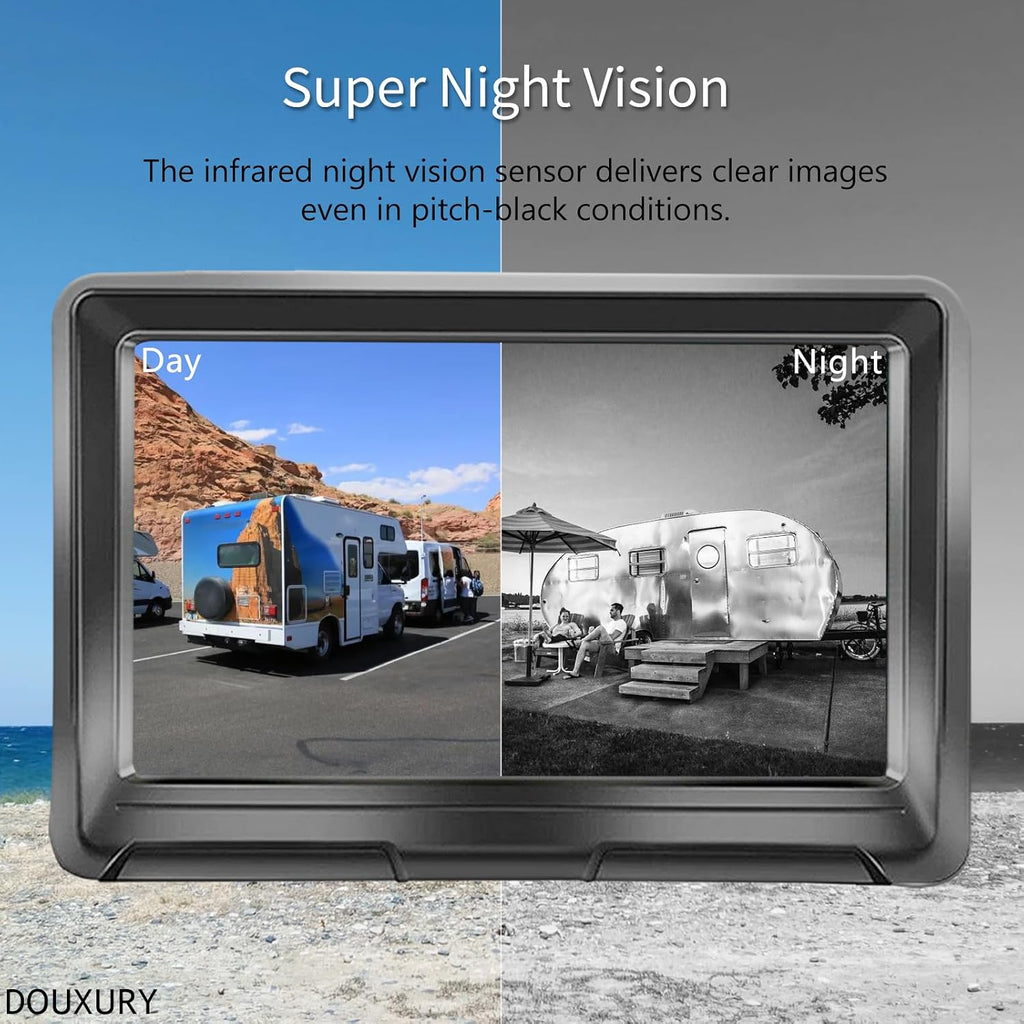 Wireless Backup Camera Solar Magnetic for RV Car Trailer Truck Camper 5th Wheels Hitch Towing No Wiring No Drilling Rechargeable Night Vision Portable Backup Camera with 5' 1080P HD 2-Split Monitor