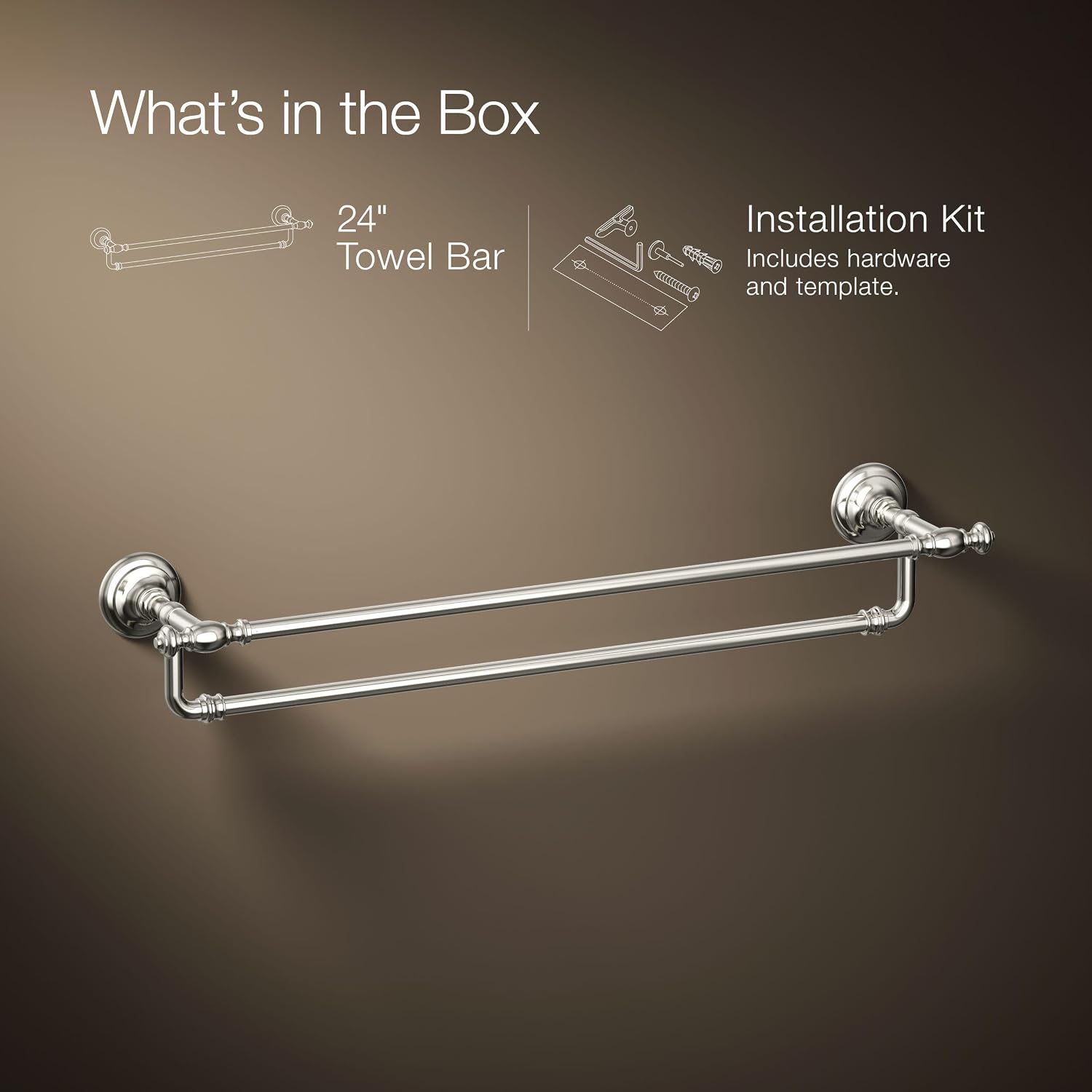 Kohler 72570-SN Artifacts® 24' Double Towel bar, Vibrant Polished Nickel