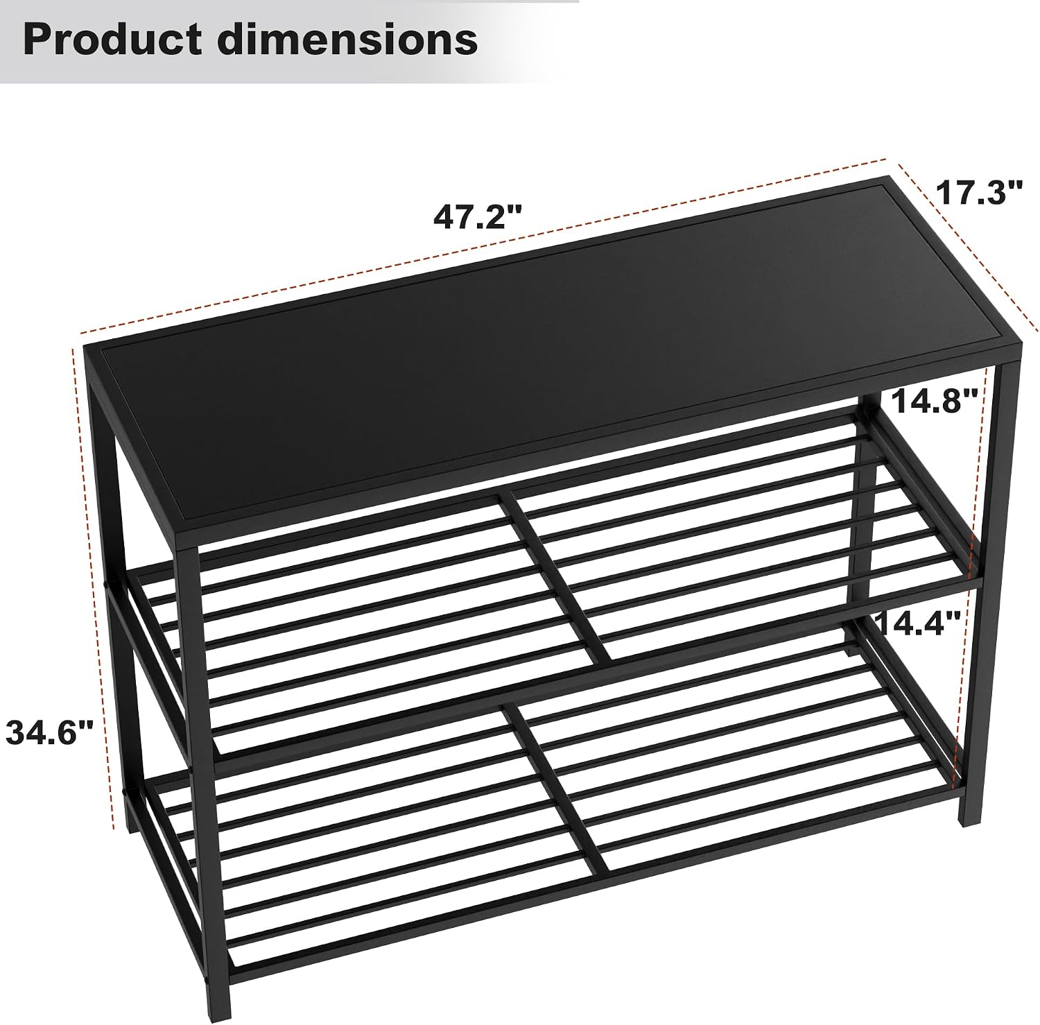 LUCKWIND 48 Inch Iron Shelf with 3 Tiers of Shelving Space for Outdoor Patio, Kitchen & Commercial Use