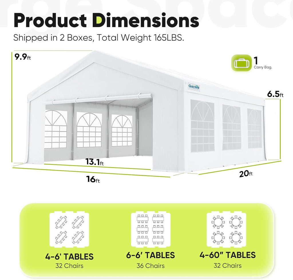Quictent 16x20 Heavy Duty Party Tent Outdoor Canopy Tent for Parties, Wedding Event Shelter with Storage Bags