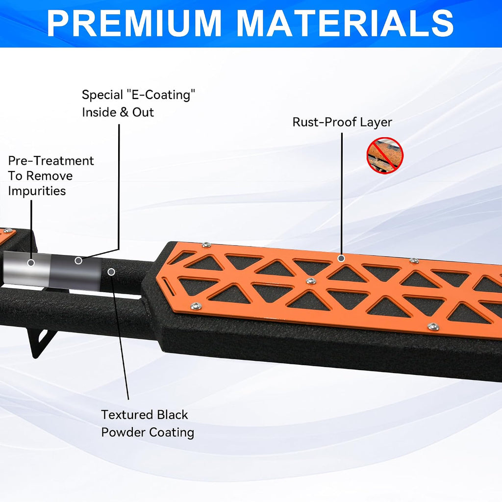 Orange Running Boards fit for Ford Bronco 4-Door 2021-2026 | (Excluding Bronco Sport), 7 inch non-slip rock rail side steps bars DIY painting orange panel stainless steel