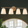 KSANA Large Bathroom Light Fixtures, 4-Light Modern Gold Vanity Lights Over Mirror White Fabric Shade Bathroom Vanity Lighting for Bedroom, Kitchen, Hallway