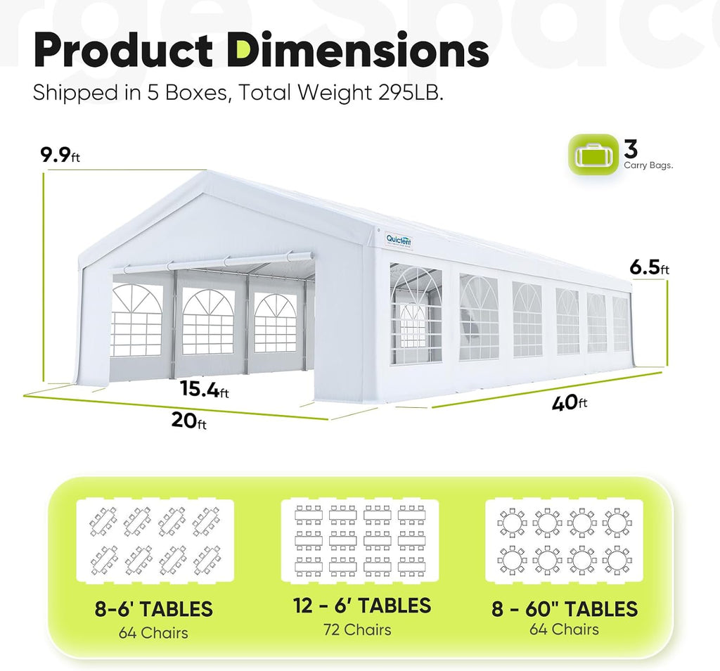 Quictent 20x40ft Party Tent Heavy Duty Outdoor Canopy Tent Carport Wedding Event Shelter BBQ Wedding Tents for Parties with Storage Bags(Church)